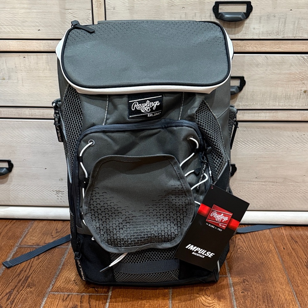 Rawlings Charcoal and Black Men's Impulse Baseball Backpack NEW